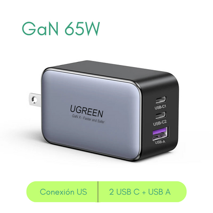 Cargador UGREEN 65W Carg Rápida Type-C USB