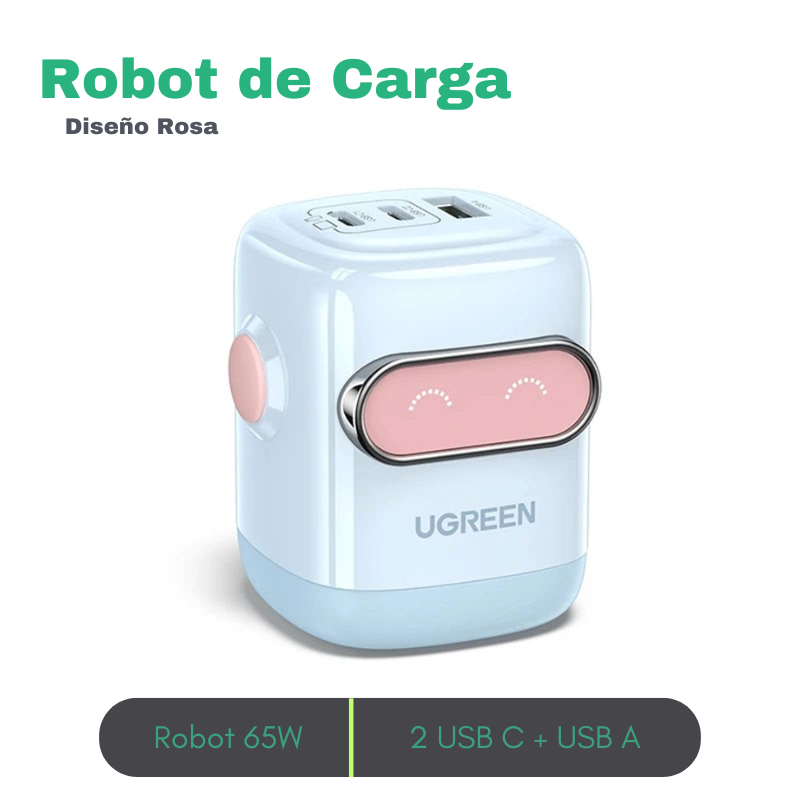 Cargador UGREEN 65W Carga Rápida 3 puertos