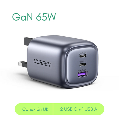 Cargador UGREEN 65W Carg Rápida Type-C USB